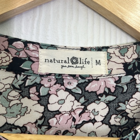 Natural Life - Colorful Floral Short Sleeve Tiered Half Button Maxi Dress Medium - Picture 10 of 13